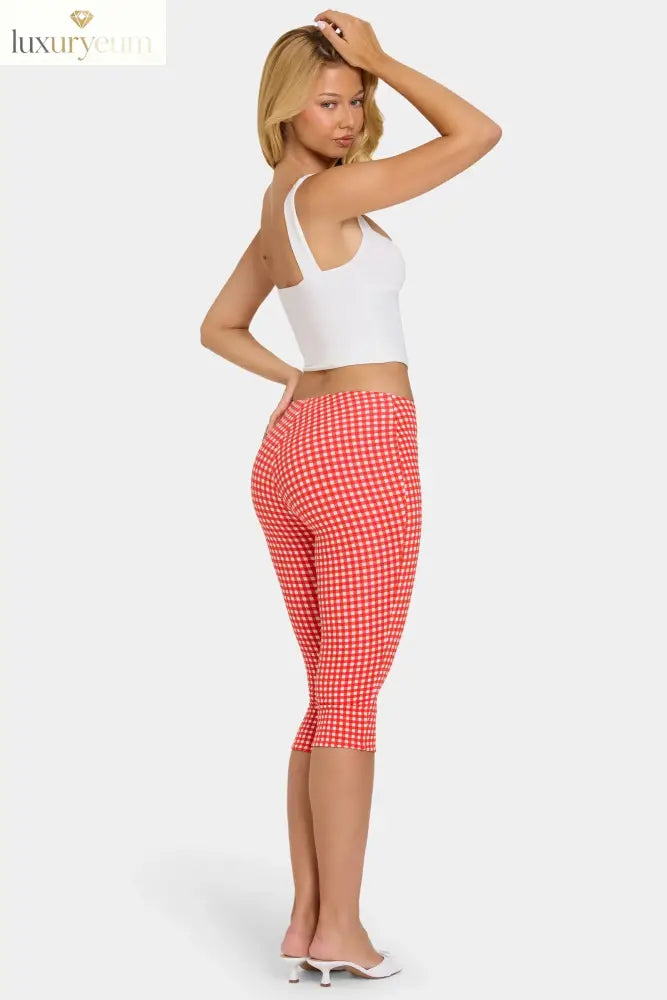 Modal Capri Leggings in Red Gingham