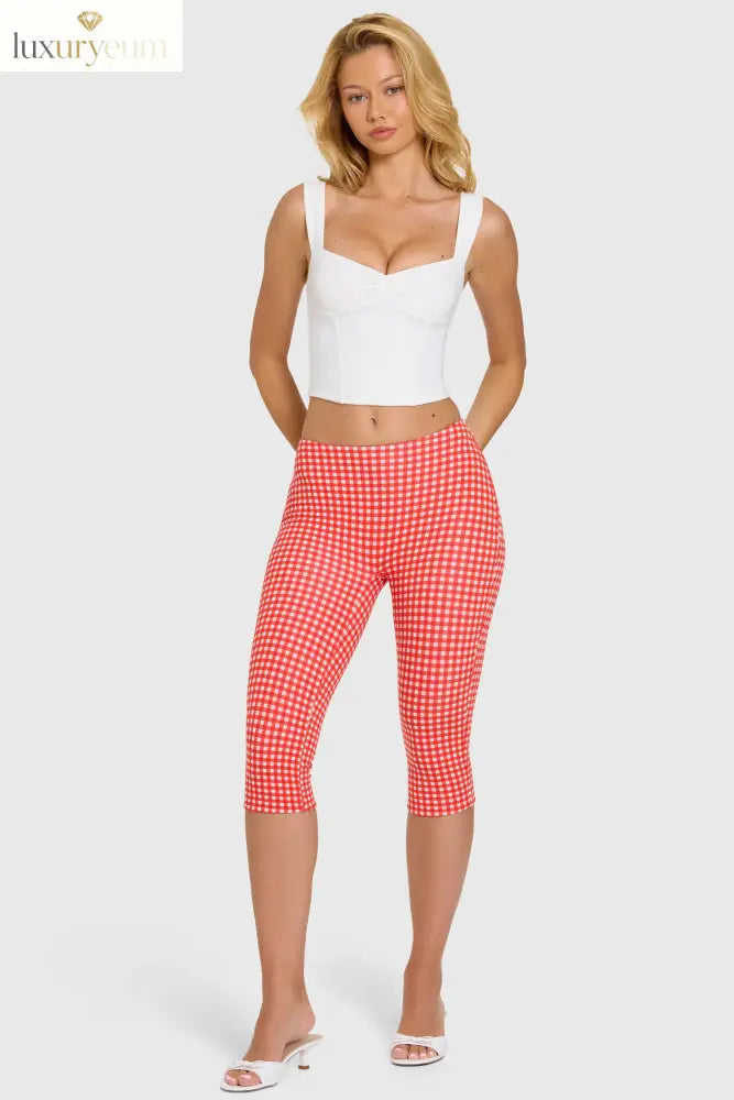 Modal Capri Leggings in Red Gingham