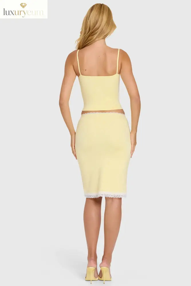 Modal Lace-Trim Midi Skirt in Butter