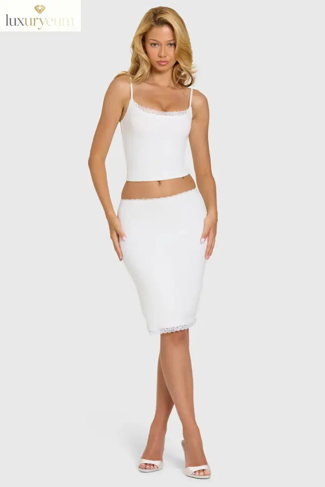 Modal Lace-Trim Midi Skirt in Coconut