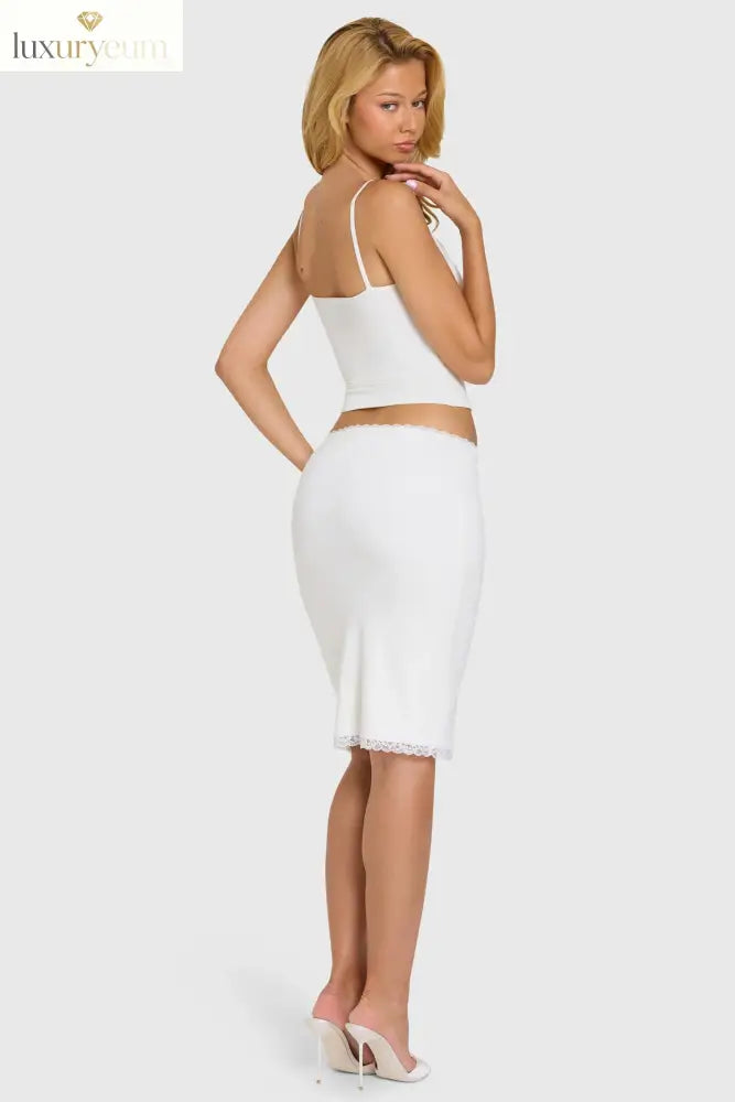 Modal Lace-Trim Midi Skirt in Coconut