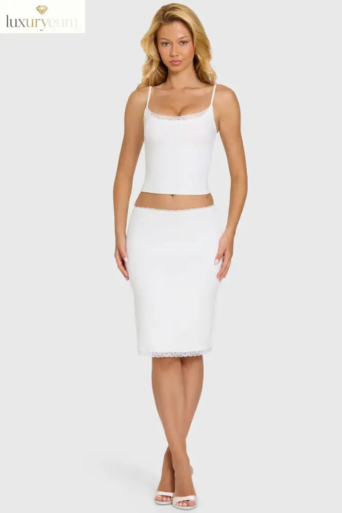 Modal Lace-Trim Midi Skirt in Coconut