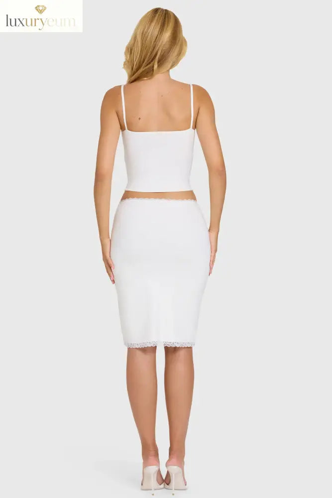 Modal Lace-Trim Midi Skirt in Coconut