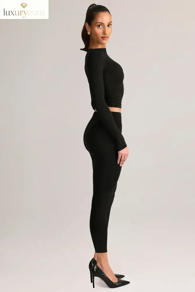 Modal Mid-Rise Cropped Leggings in Black