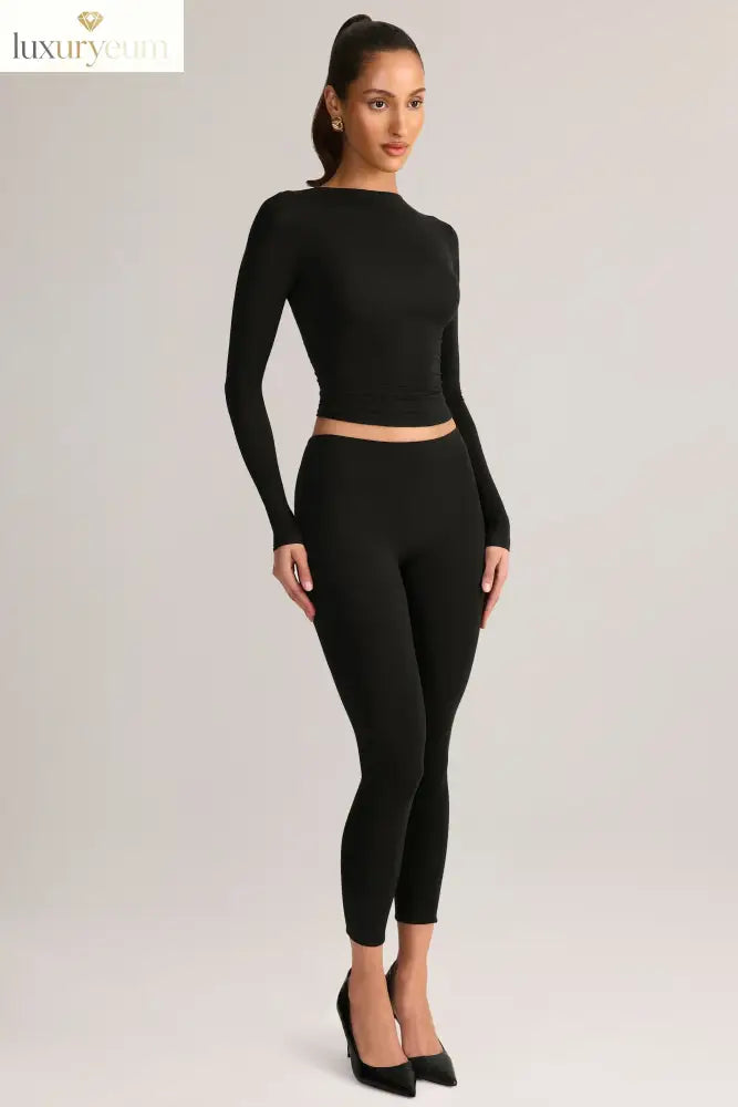 Modal Mid-Rise Cropped Leggings in Black