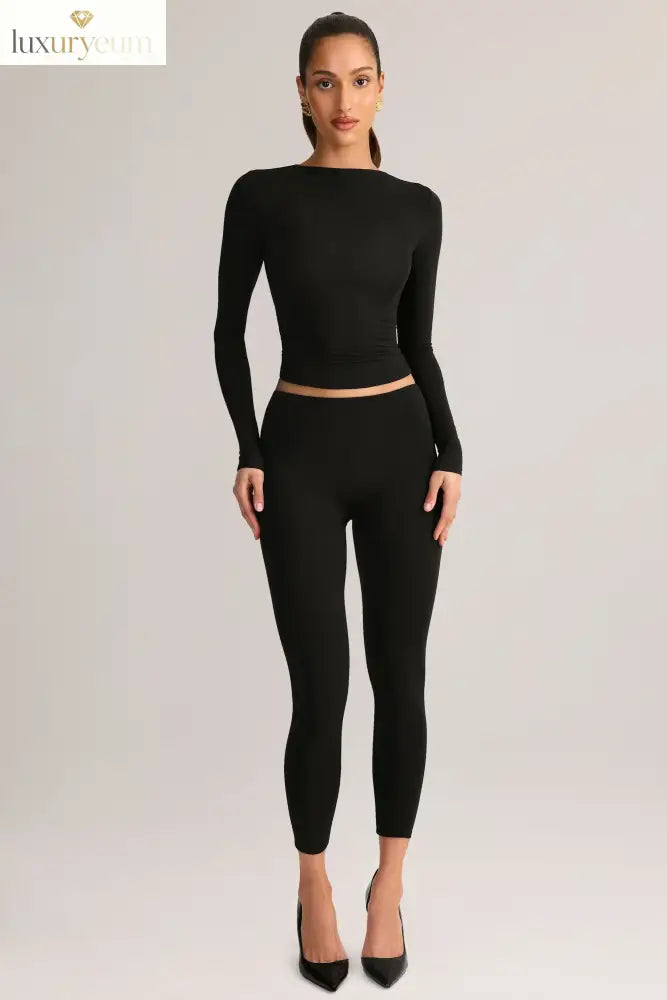 Modal Mid-Rise Cropped Leggings in Black
