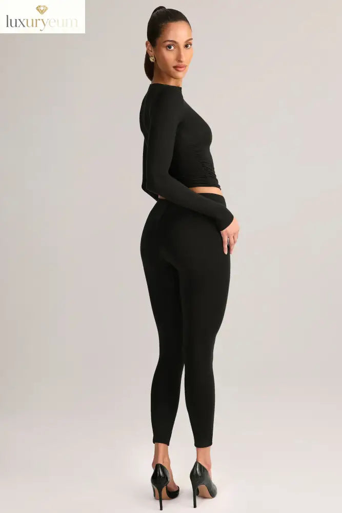 Modal Mid-Rise Cropped Leggings in Black