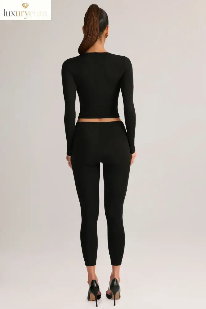 Modal Mid-Rise Cropped Leggings in Black