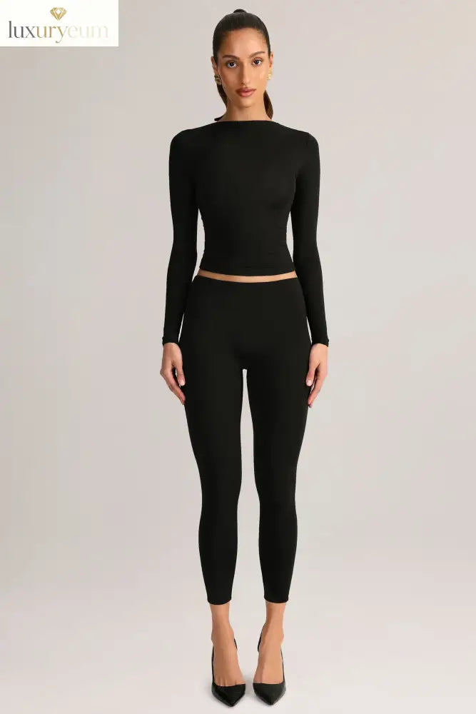 Modal Mid-Rise Cropped Leggings in Black