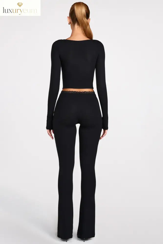 Modal Mid-Rise Flared Trousers in Black