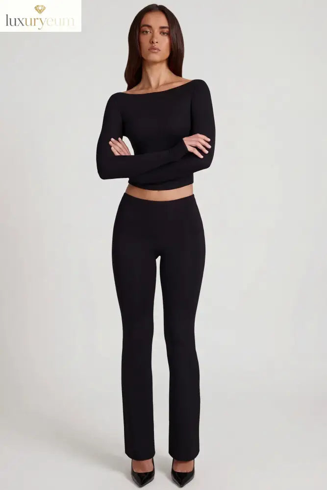 Modal Mid-Rise Flared Trousers in Black