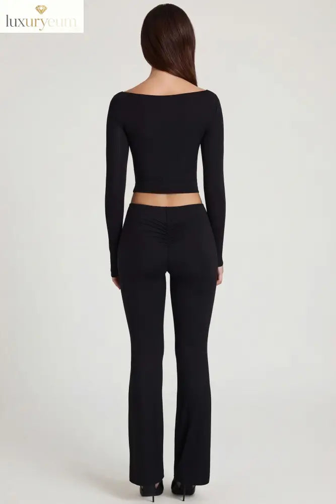 Modal Mid-Rise Flared Trousers in Black