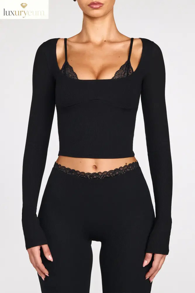 Modal Mid-Rise Flared Trousers in Black