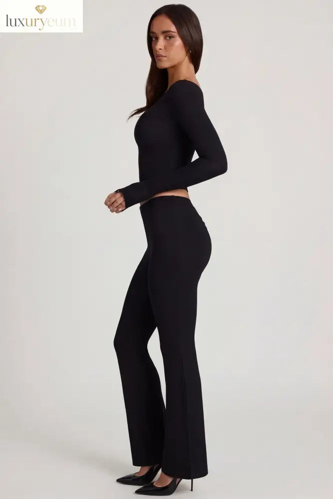 Modal Mid-Rise Flared Trousers in Black
