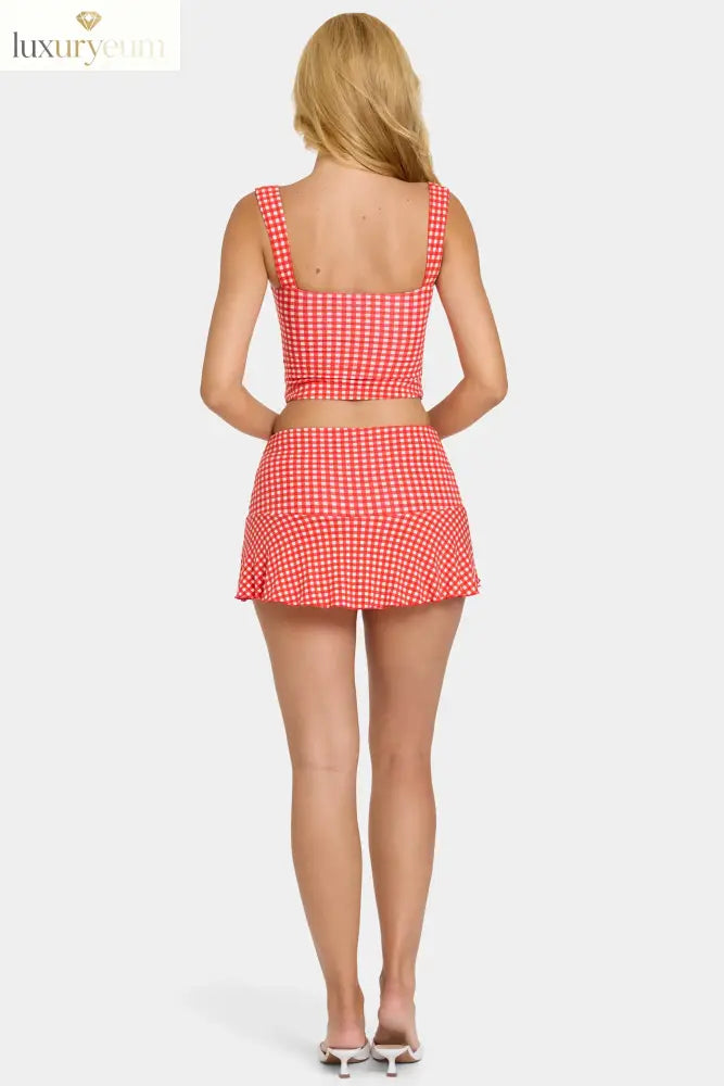 Modal Mid-Rise Skort in Red Gingham