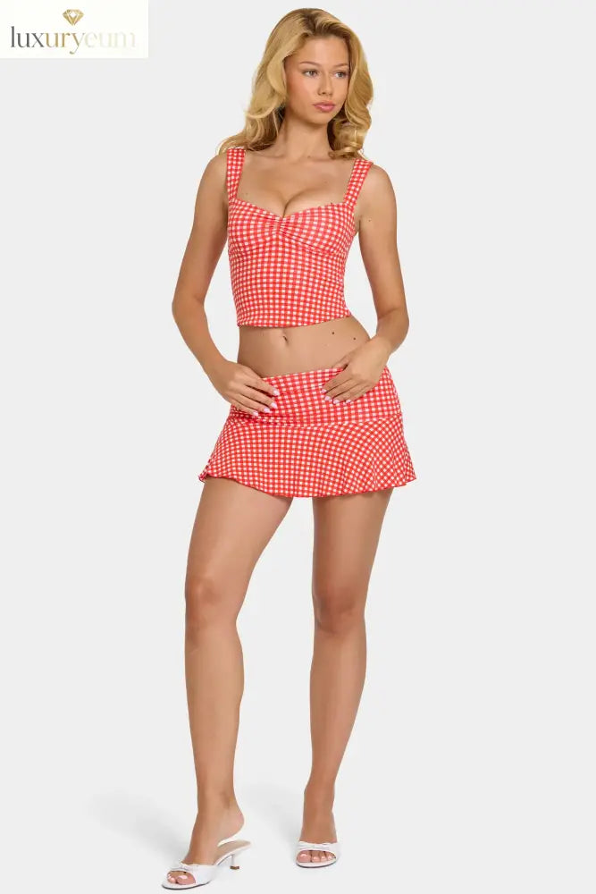 Modal Mid-Rise Skort in Red Gingham