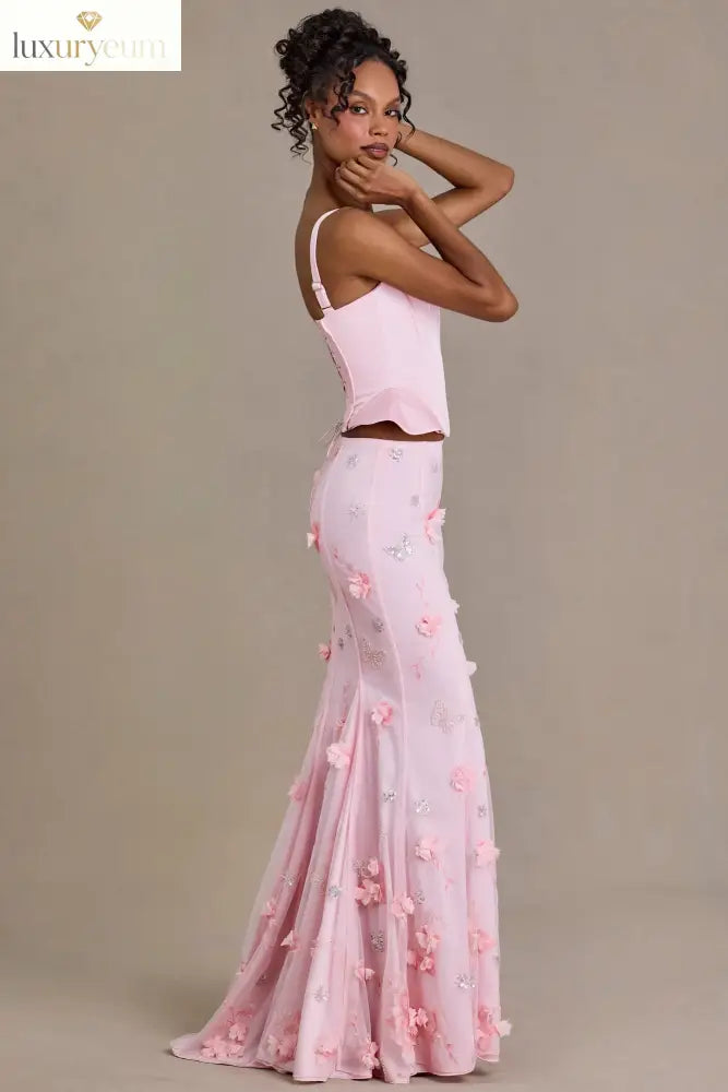 Satin Lace-Up Corset Top in Baby Pink