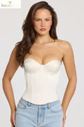 Satin Lace-Up Corset Top in Ivory