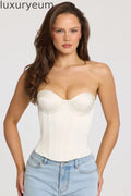 Satin Lace-Up Corset Top in Ivory