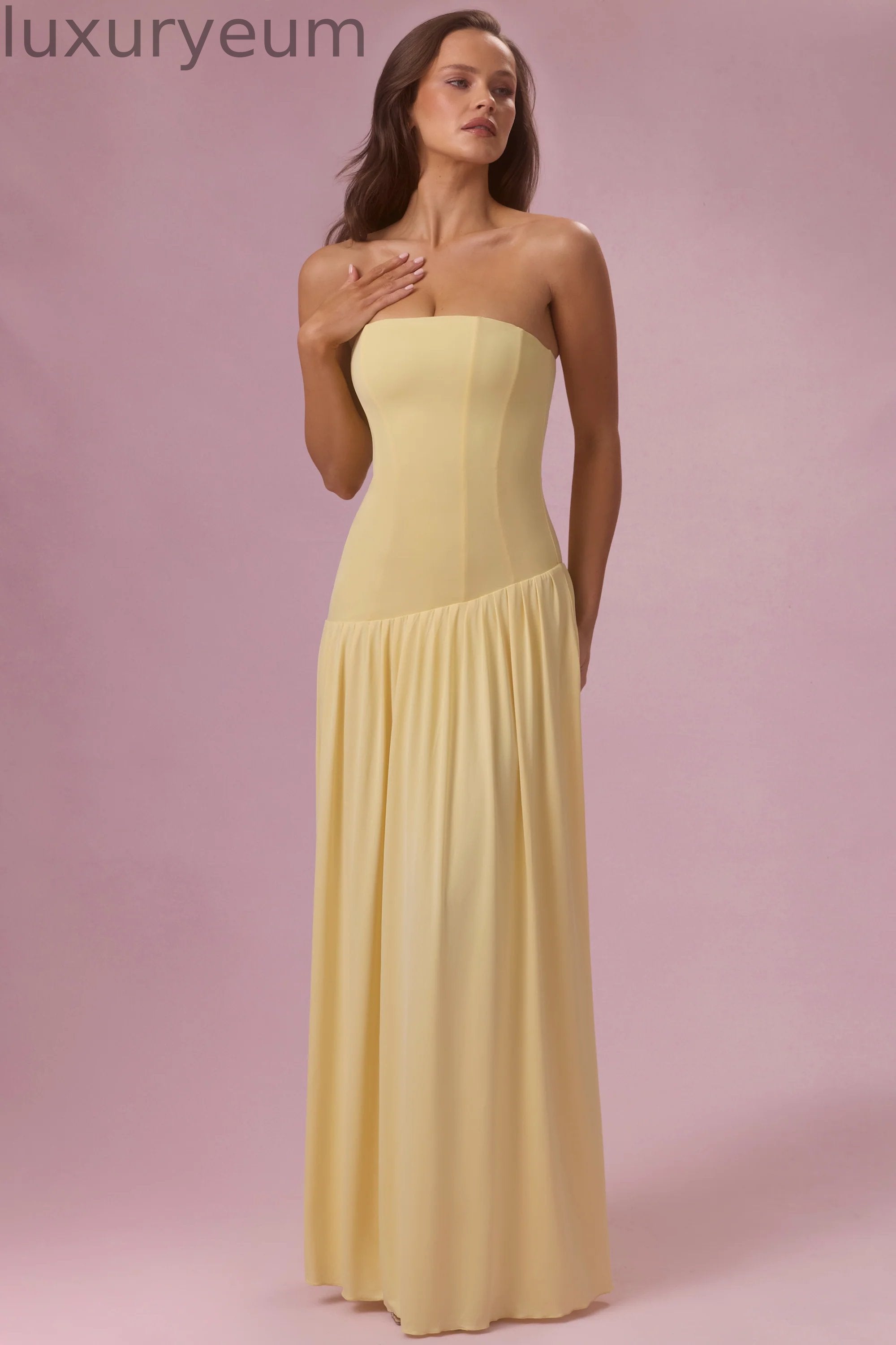 Jersey Strapless Gown in Butter