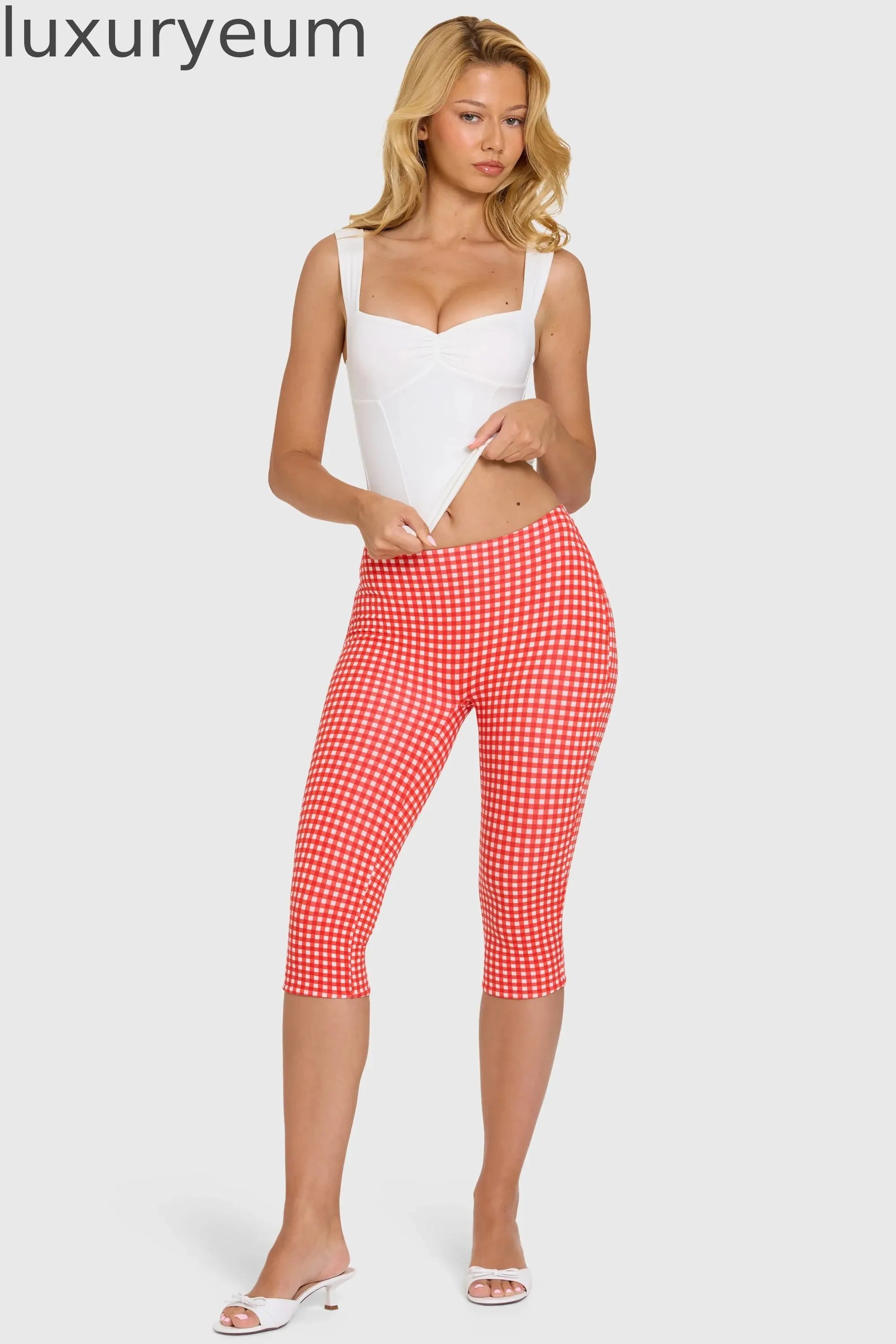 Modal Capri Leggings in Red Gingham