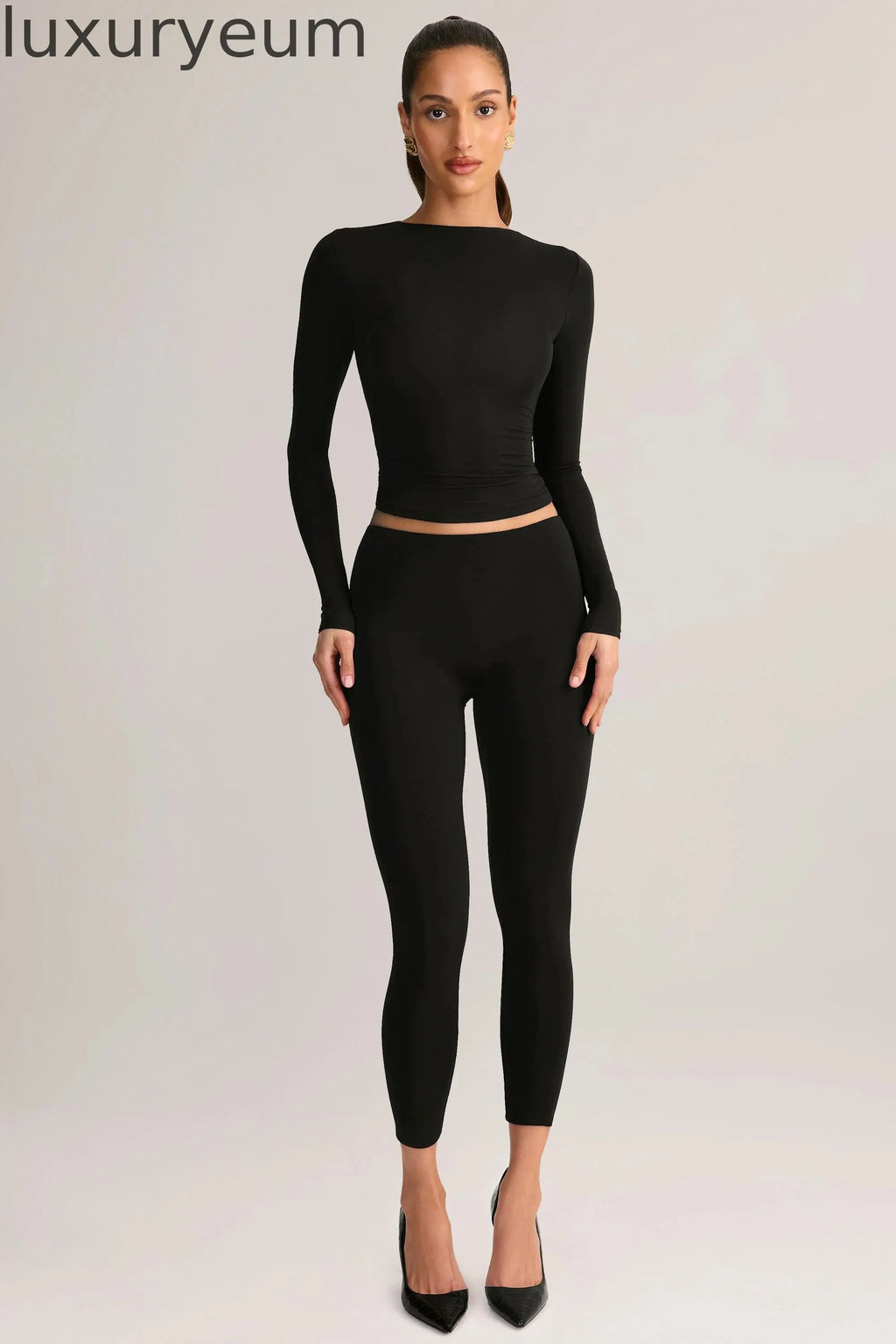 Modal Mid-Rise Cropped Leggings in Black