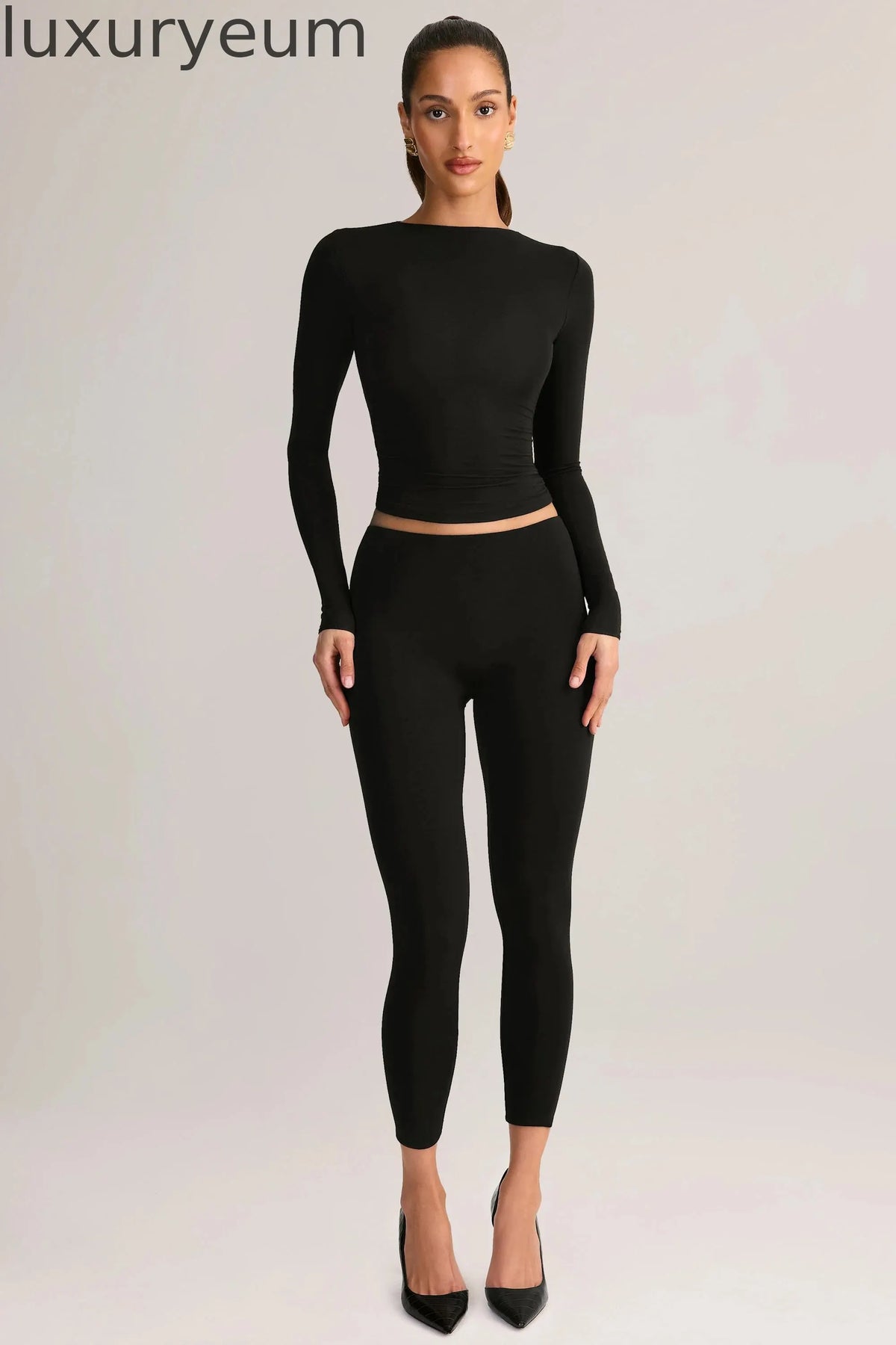 Modal Mid-Rise Cropped Leggings in Black