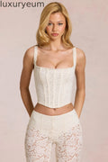 Lace Soft-Scoop Boned Corset Top in Pearl