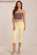 Mid-Rise Capri Jeans in Lemon Yellow