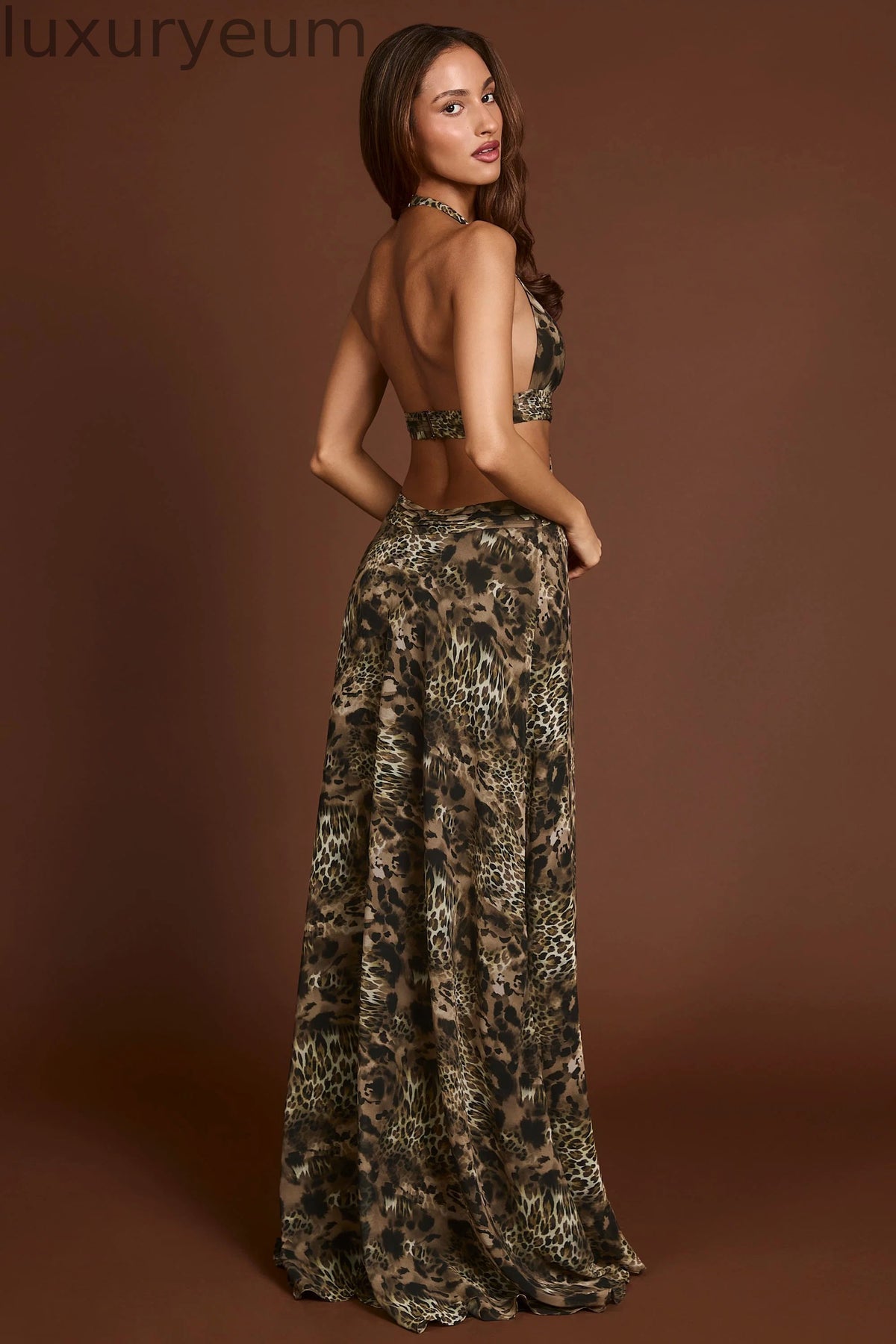 Plunge Cut-out Maxi Gown in Leopard Print