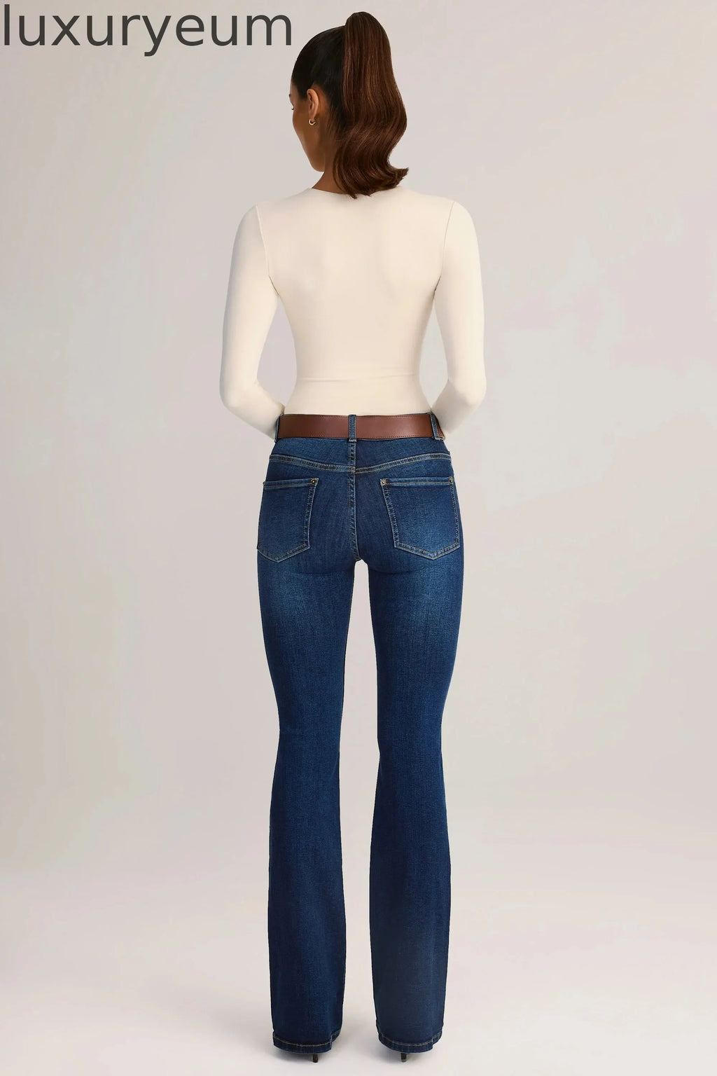 Denim Mid-Rise Flared Jeans in Indigo