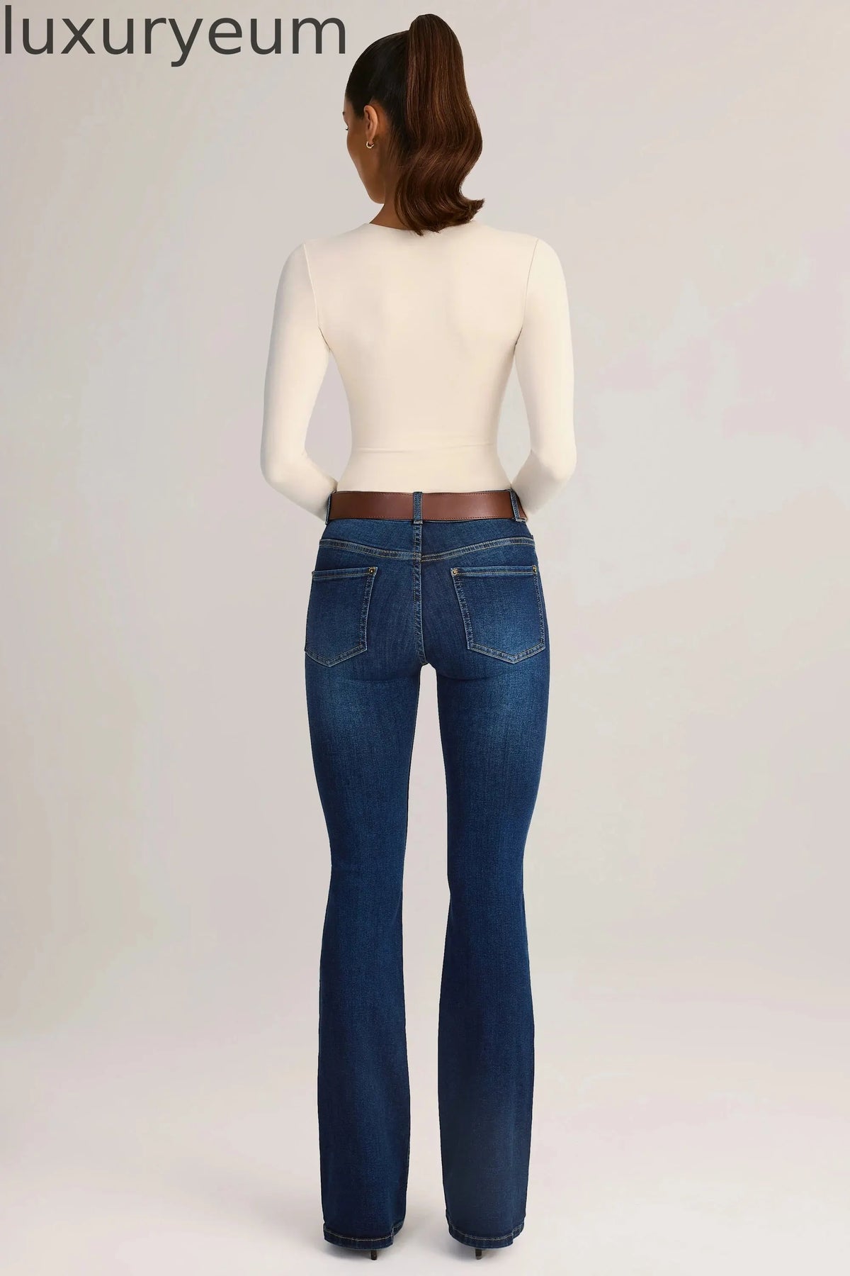 Denim Mid-Rise Flared Jeans in Indigo