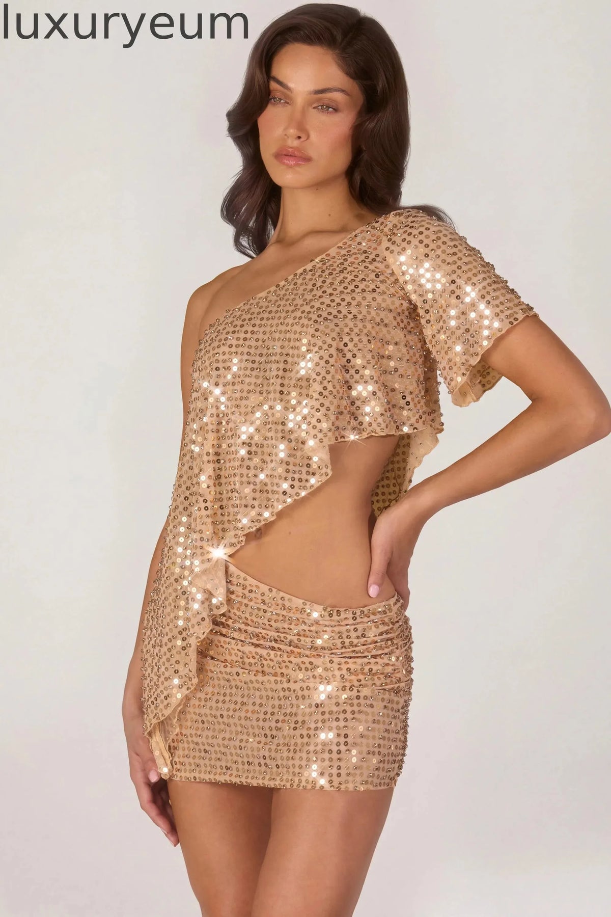 Embellished Micro Mini Skirt in Gold