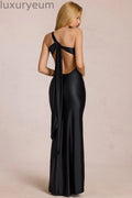 Asymmetric Tie-Back Gown in Black