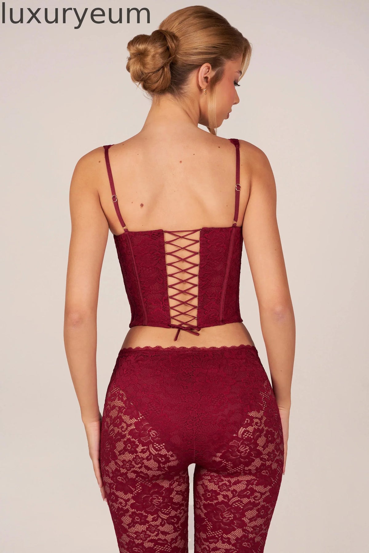 Lace-Up Corset Top in Cherry Red