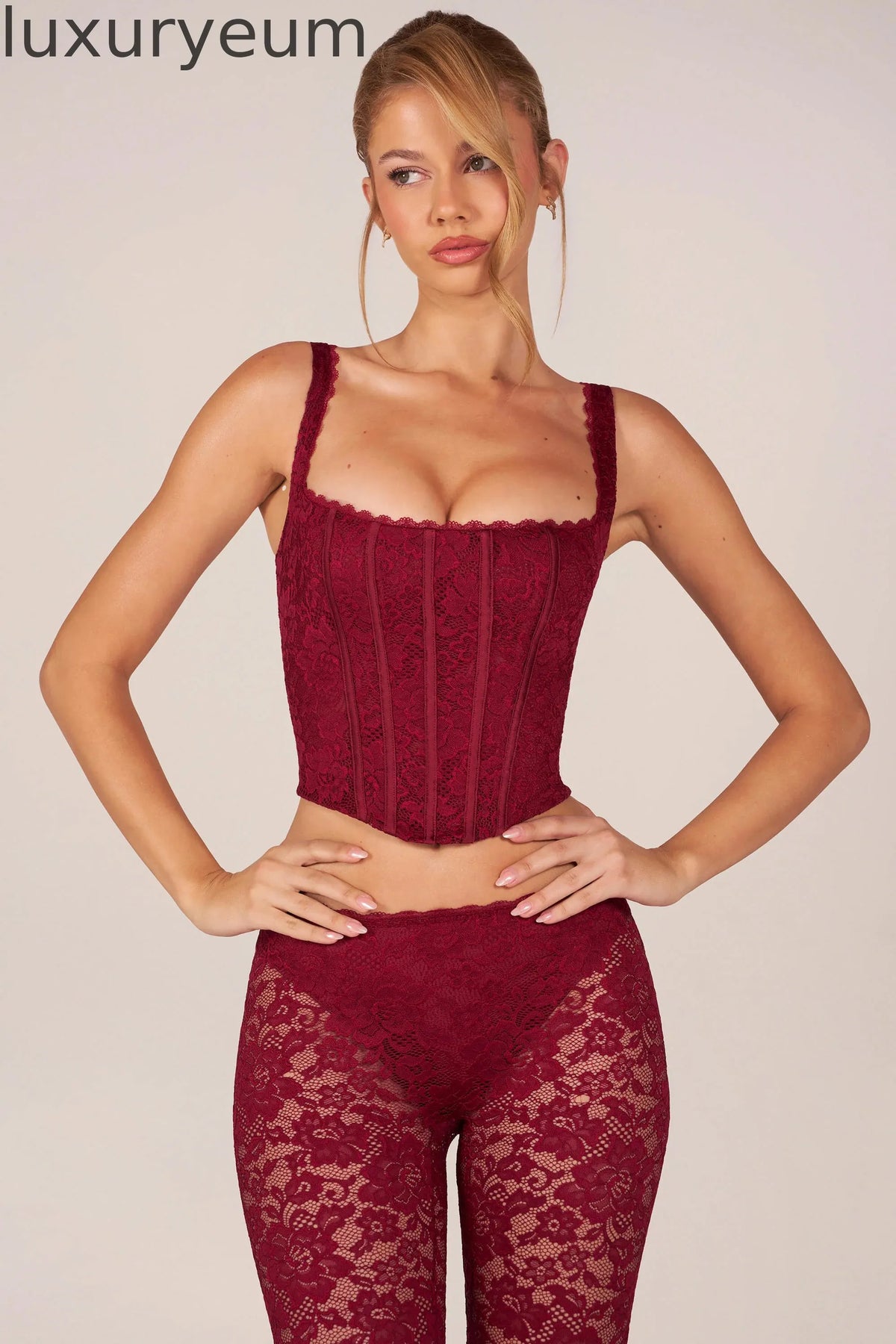 Lace-Up Corset Top in Cherry Red