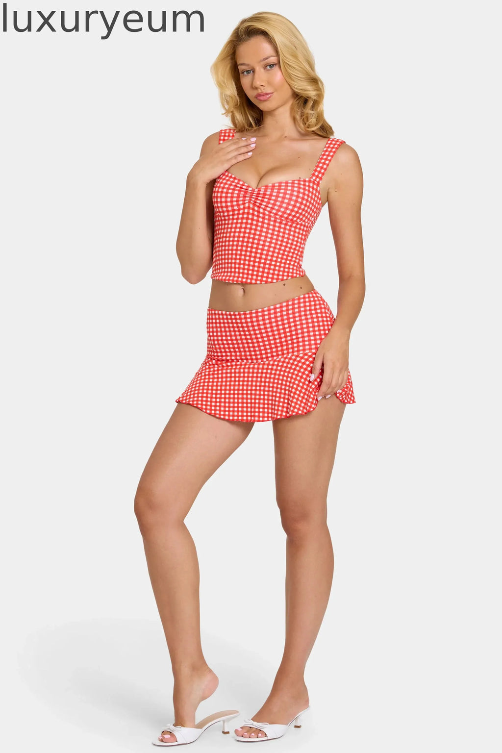 Modal Mid-Rise Skort in Red Gingham