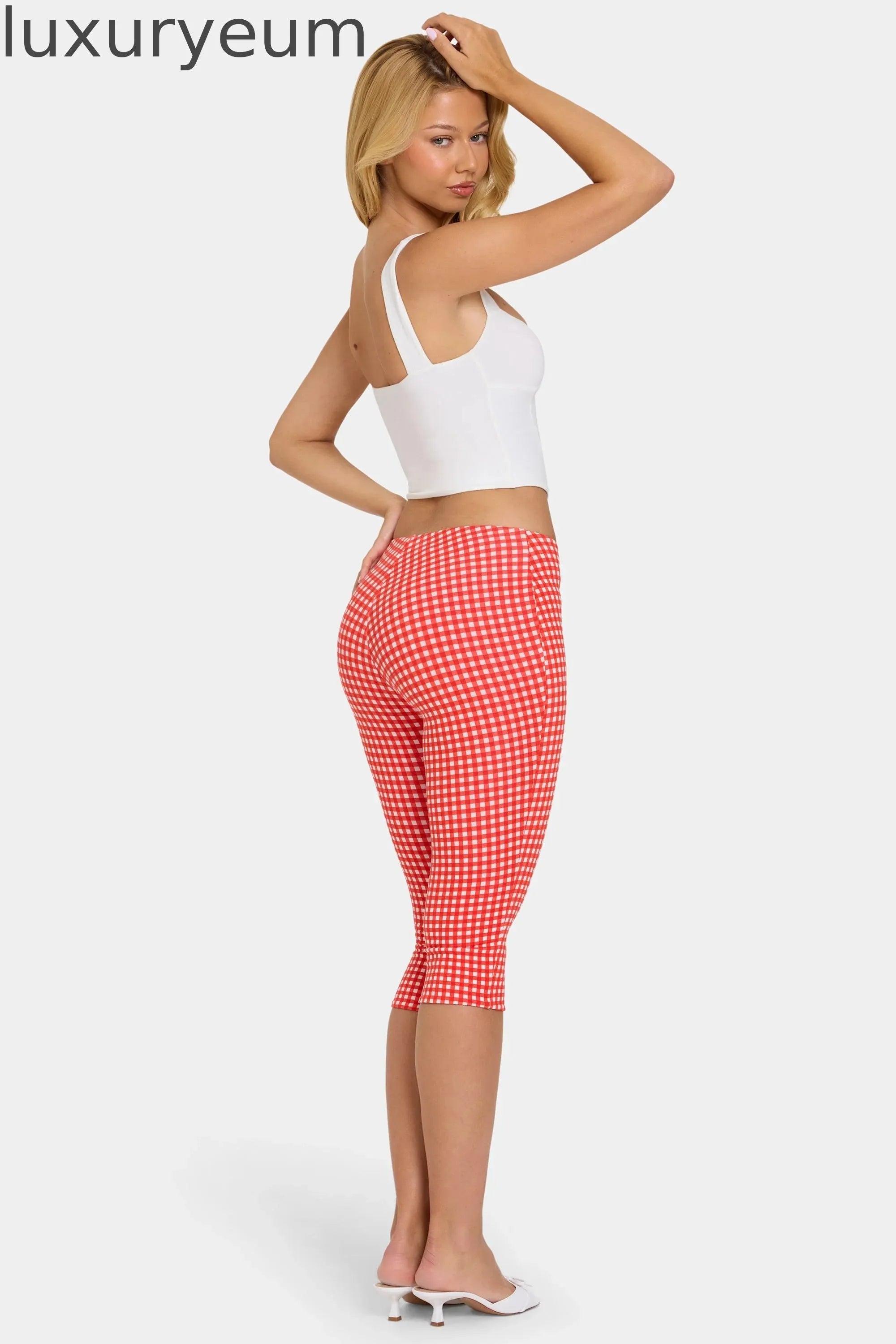 Modal Capri Leggings in Red Gingham