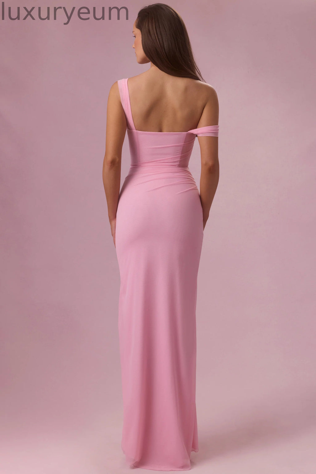 Mesh Draped Corset Gown in Candyfloss Pink