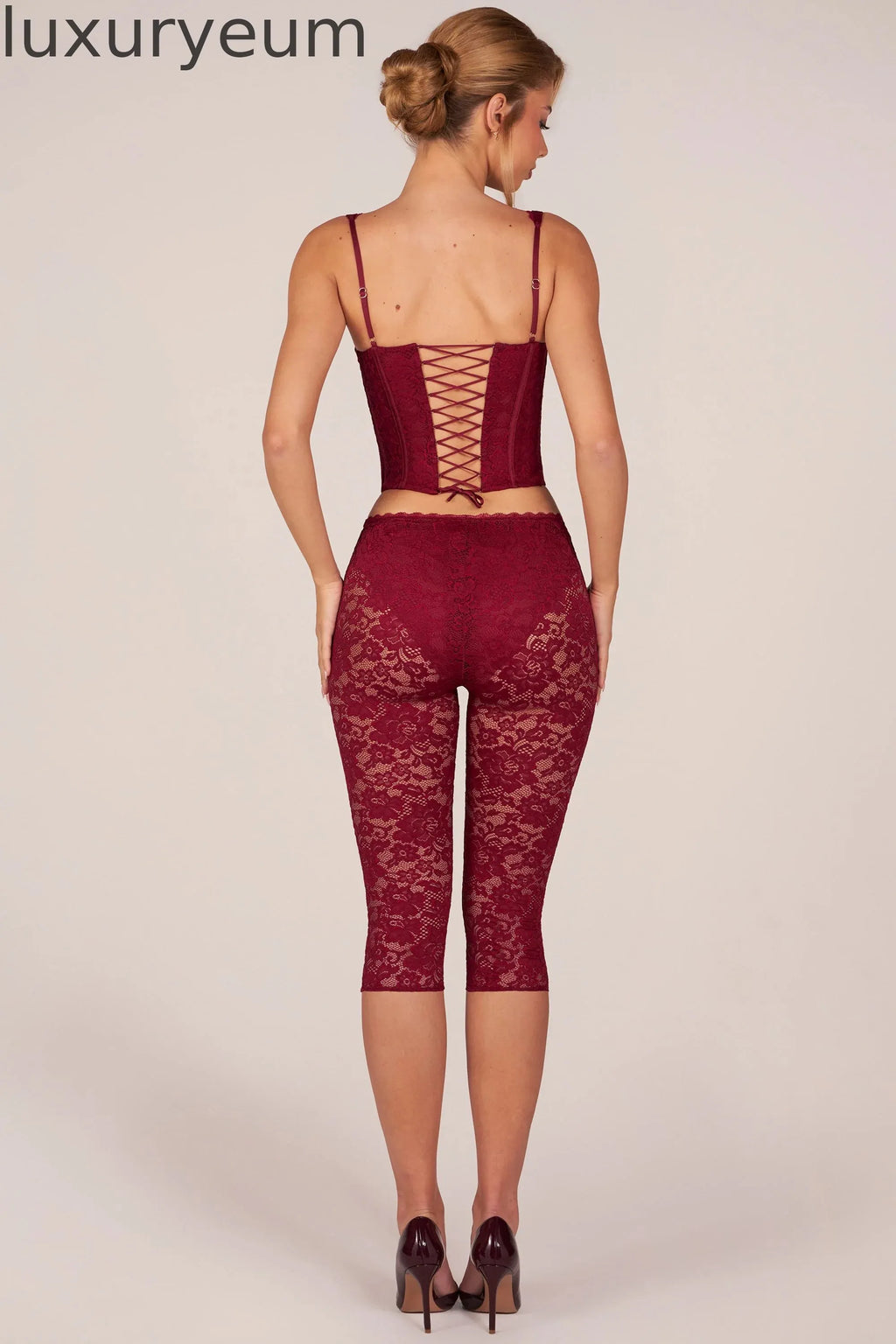 Laced Capri Trousers  in Cherry Red