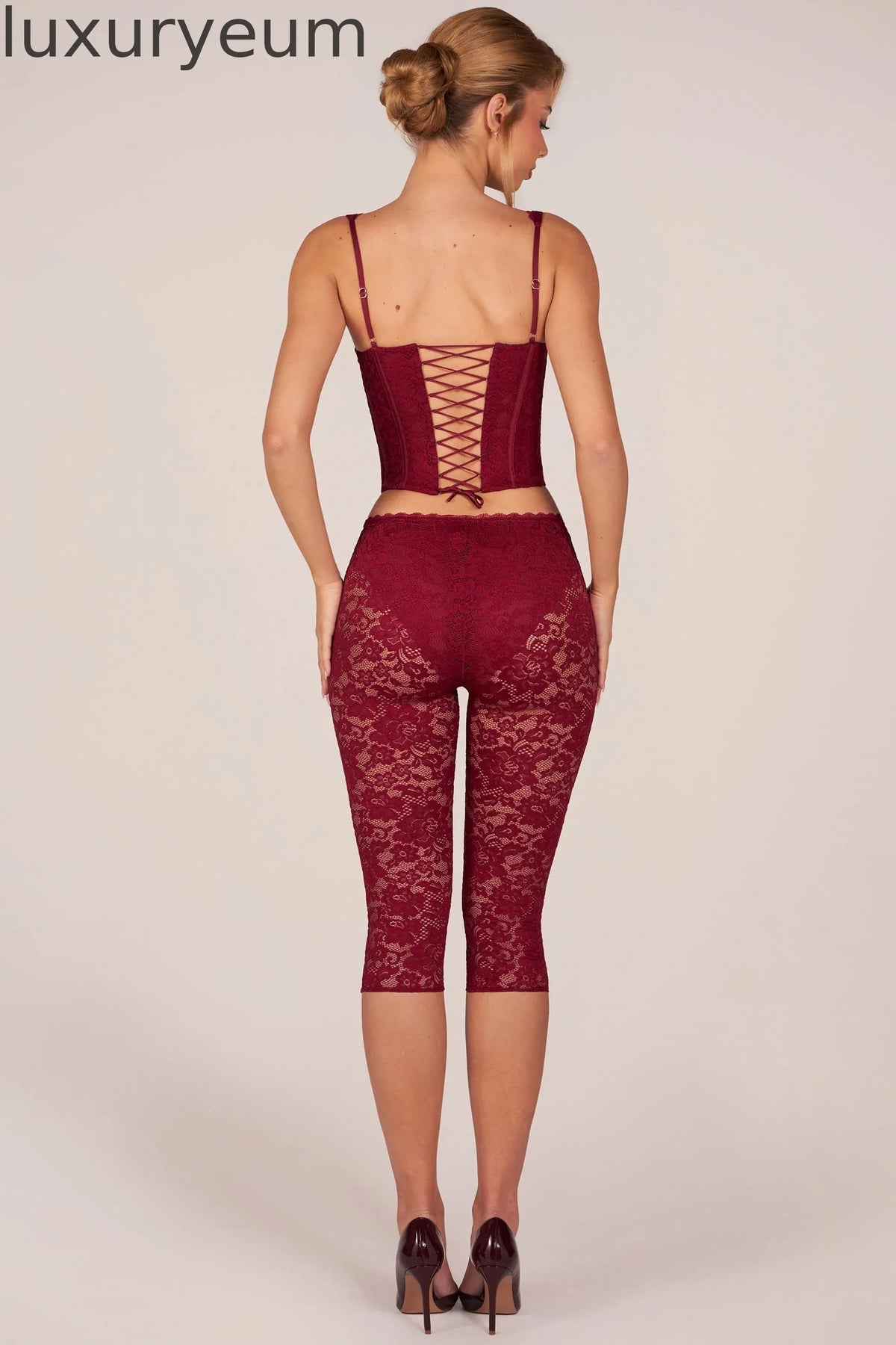 Laced Capri Trousers  in Cherry Red