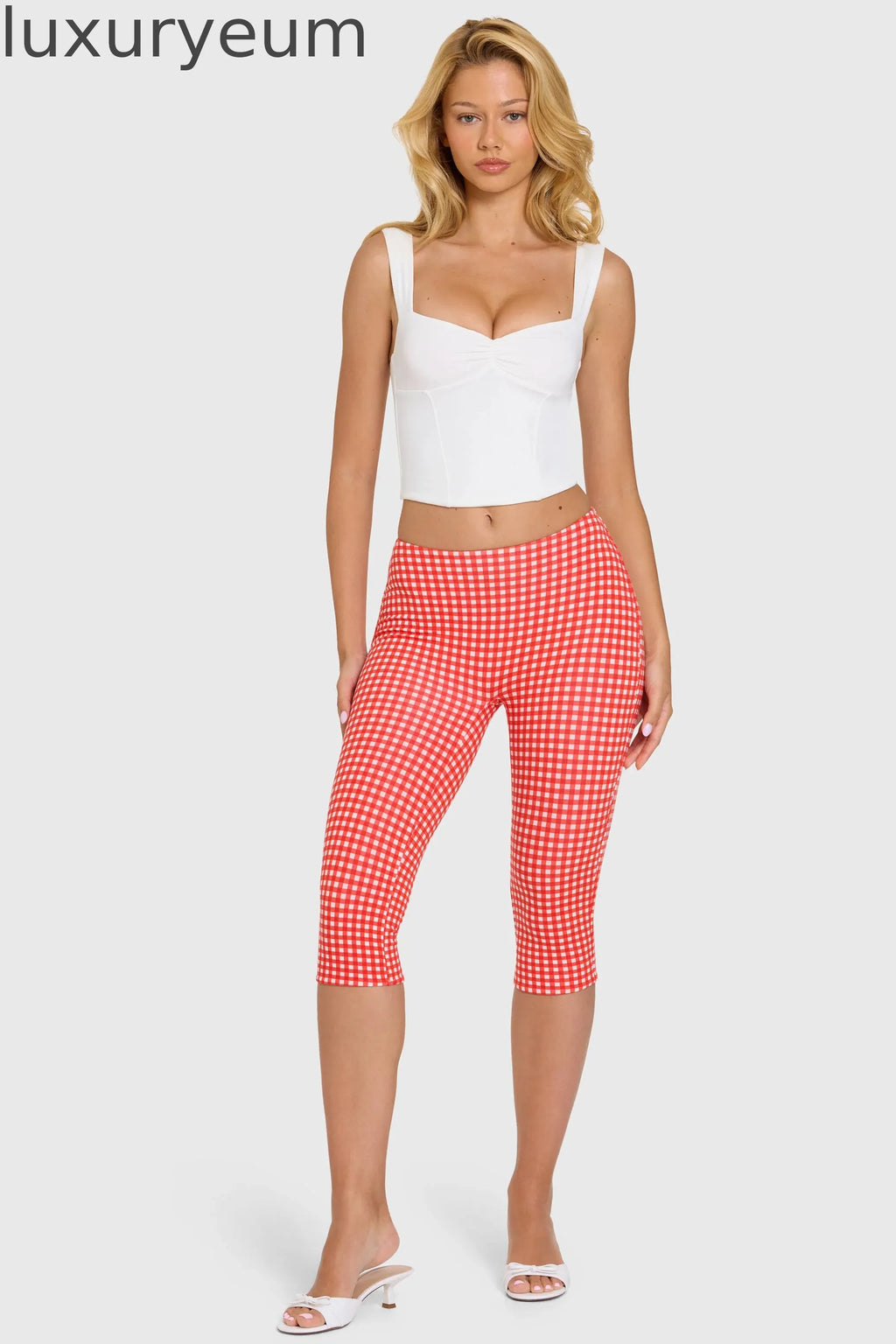 Modal Capri Leggings in Red Gingham