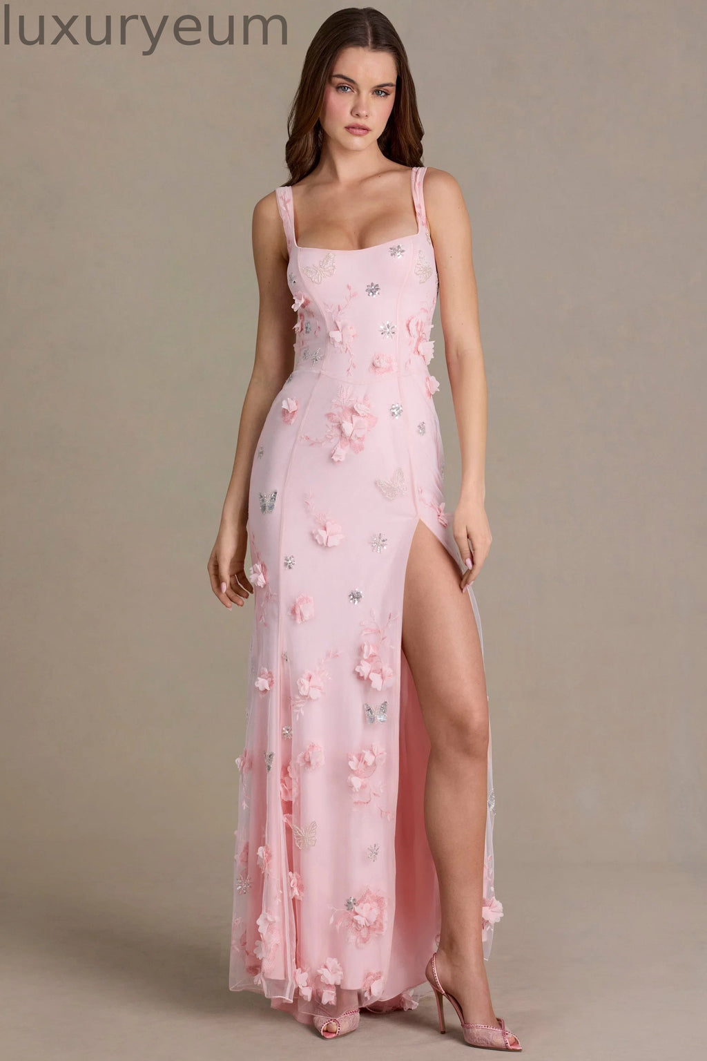 Embellished Corset Gown in Baby Pink
