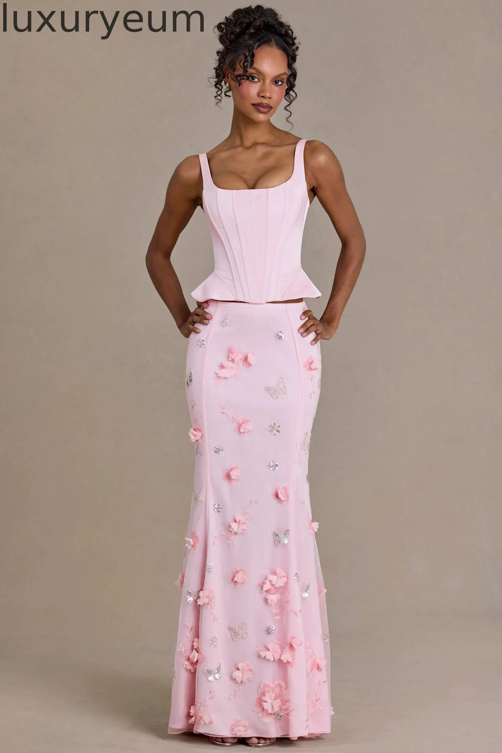 Satin Lace-Up Corset Top in Baby Pink
