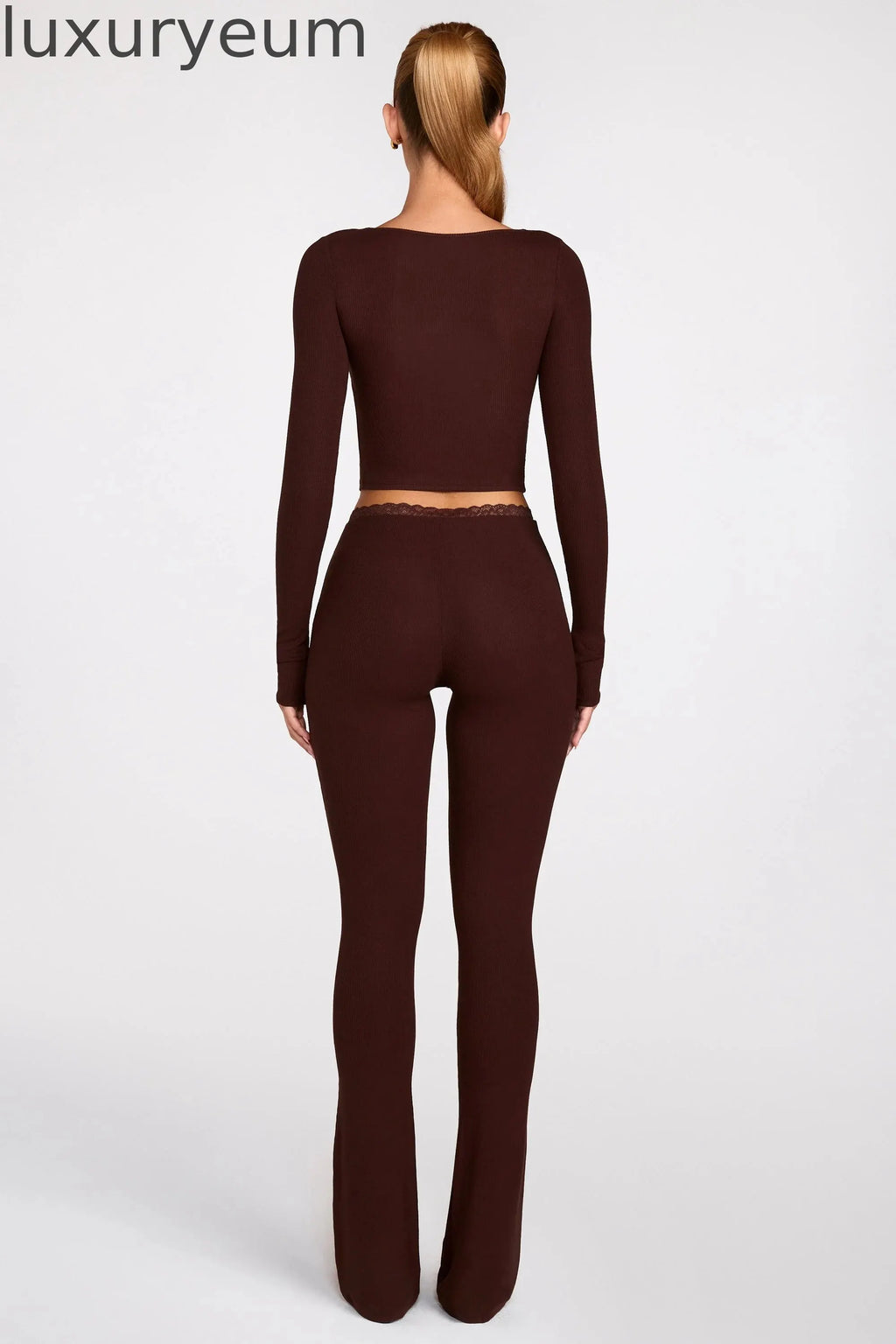 Modal Mid-Rise Flared Trousers in Chocolate Brown
