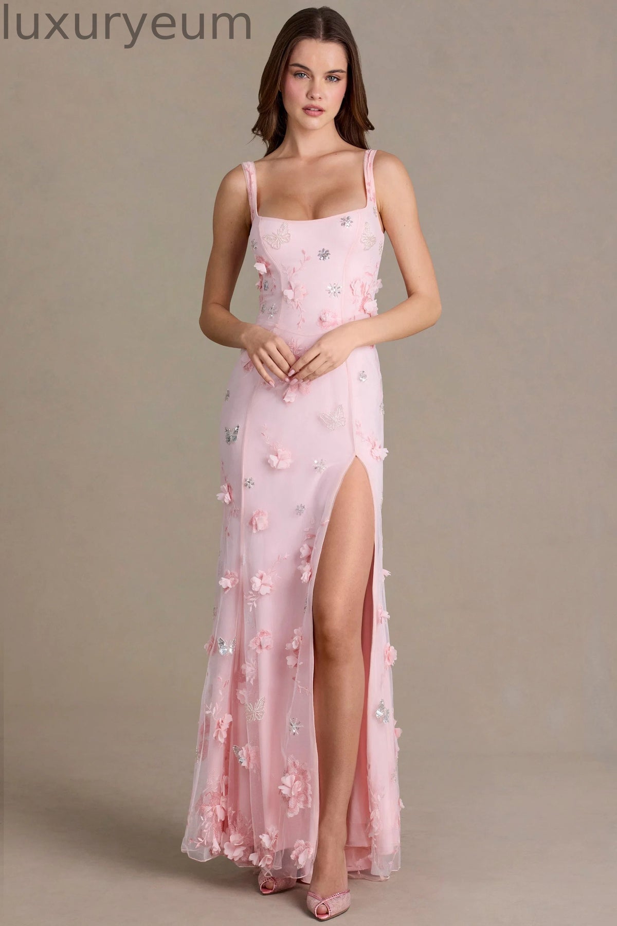 Embellished Corset Gown in Baby Pink