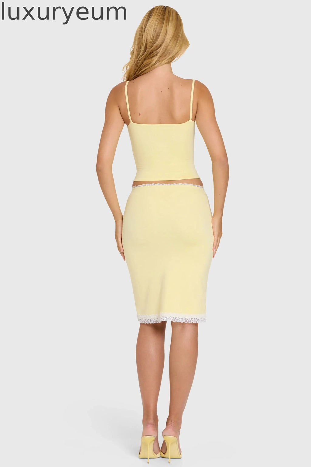 Modal Lace-Trim Midi Skirt in Butter