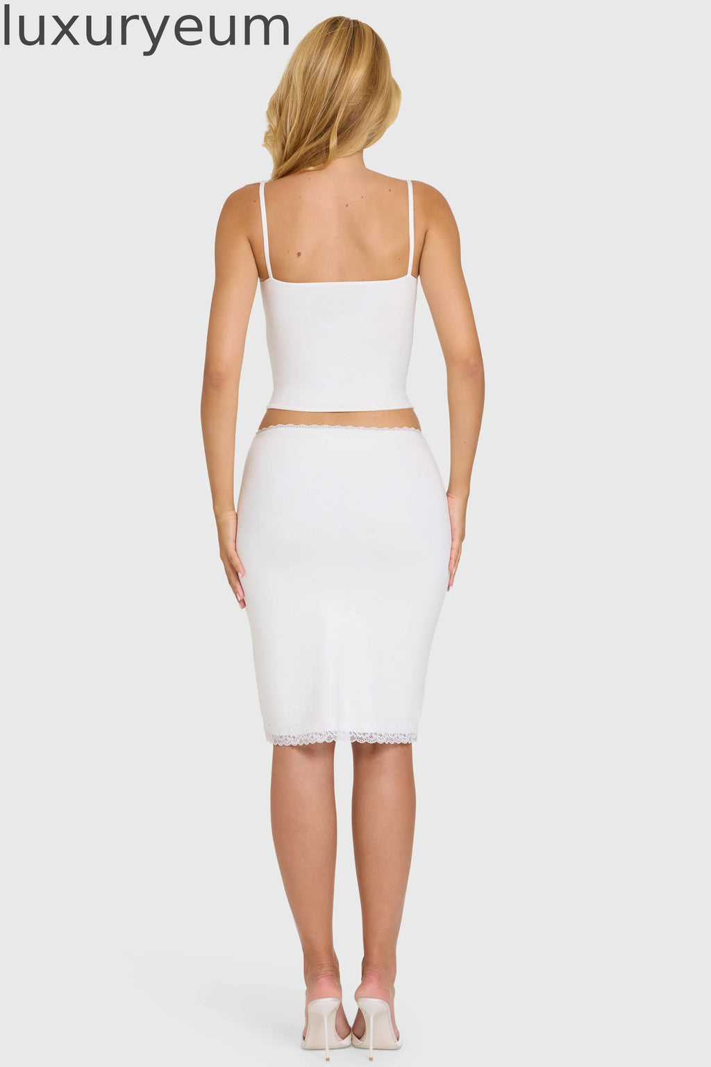Modal Lace-Trim Midi Skirt in Coconut
