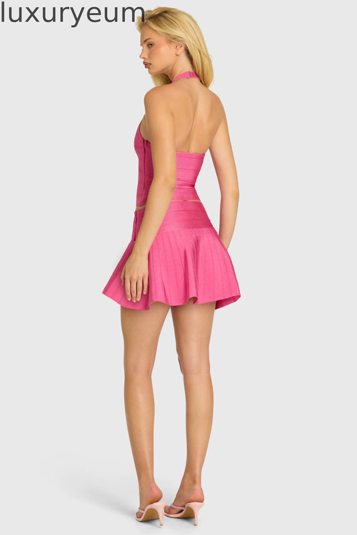 Bandage Low-Rise Mini Skirt in Raspberry