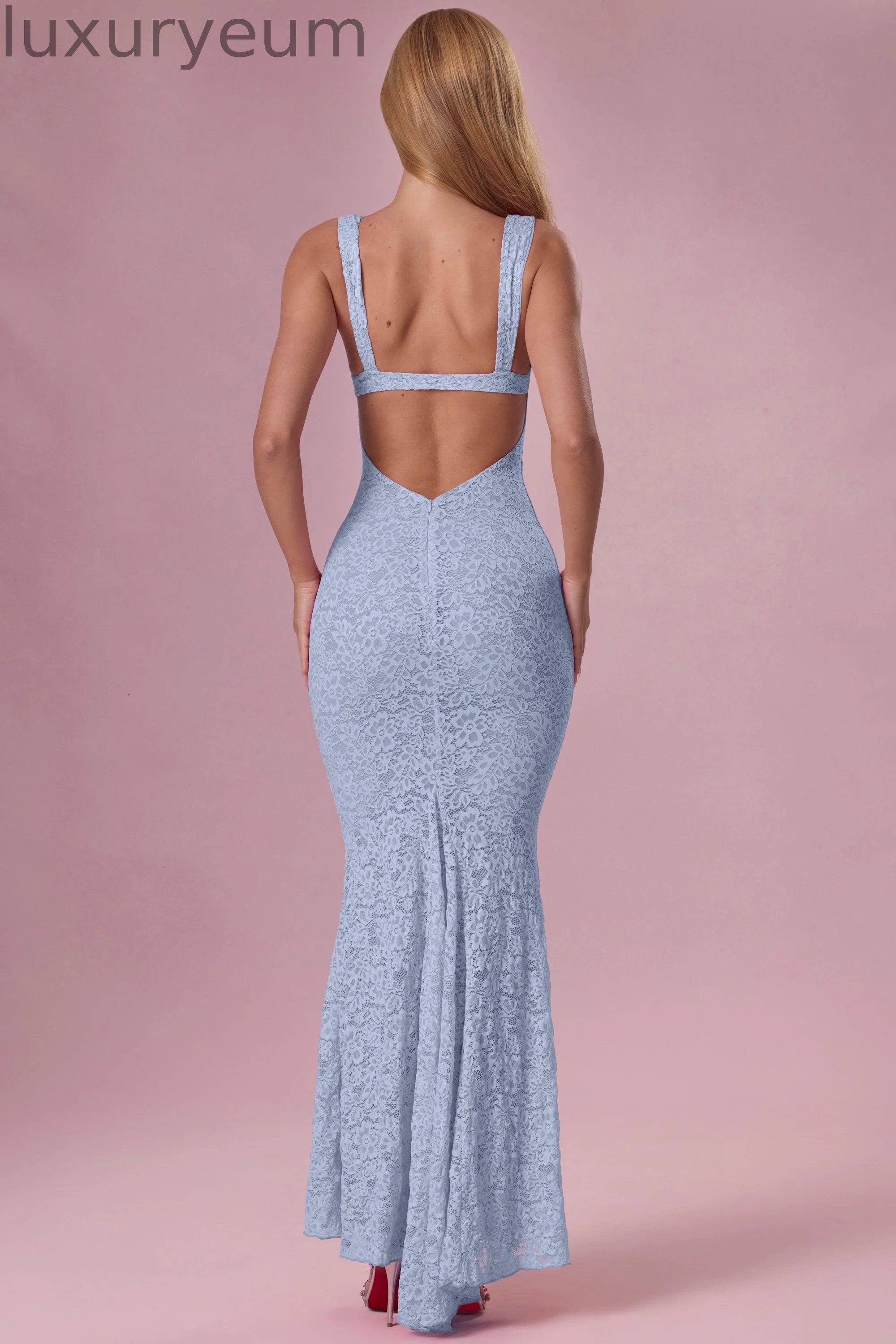 Lace Sweetheart-Neck Gown in Sky Blue